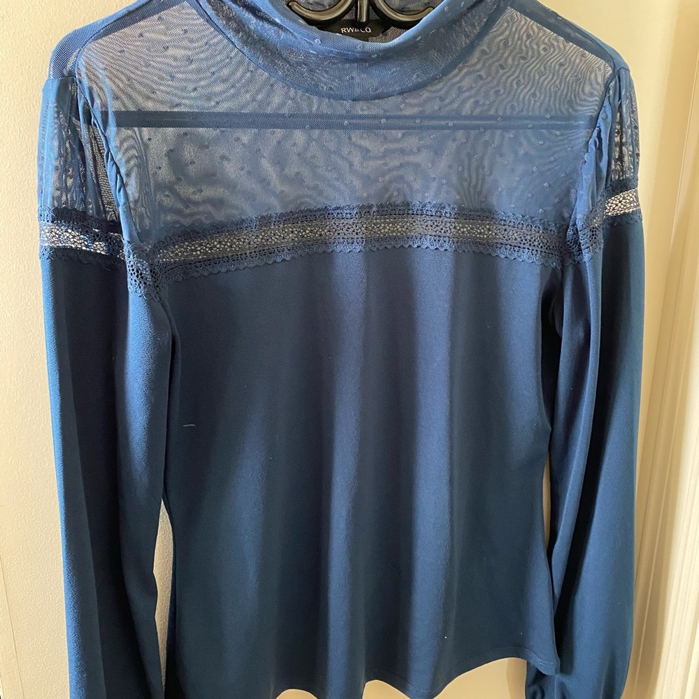 Elegant Turquoise Sheer Lace Top